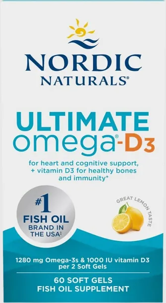 NORDIC NATURALS ULTIMATE OMEGA D3 1280 mg OMEGA -3 + D3 60 softgels LEMON