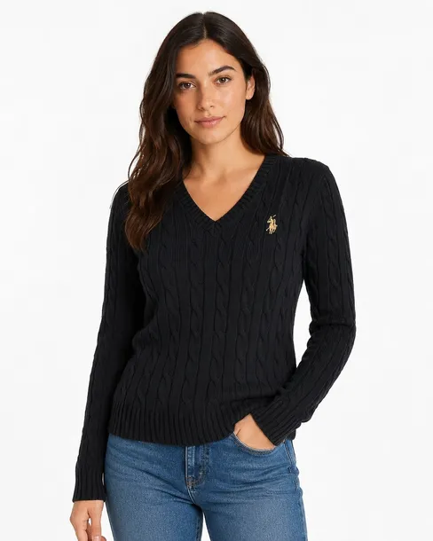 Sweter Damski U.S. Polo Assn. Bawełniany Czarny Casual S