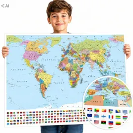 plakat-polityczna-mapa-swiata-kontynenty-70x50