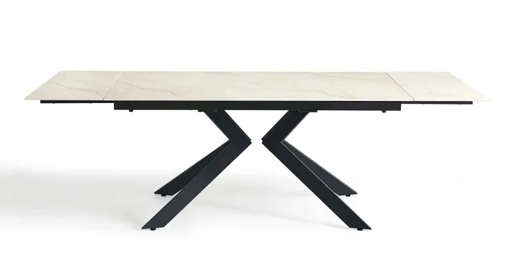 Stół Do Jadalni Ceramiczny 160–240x90 Beżowy Marmur Nogi Metalowe Czarne