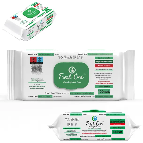 Chusteczki nawilżane Fresh One do sprzątania, w opakowaniu 100 szt. SOSNA