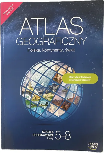 ATLAS GEOGRAFICZNY KLASA 5 6 7 8 NOWA ERA SP Polska kontynenty świat STAN: UŻYWANY