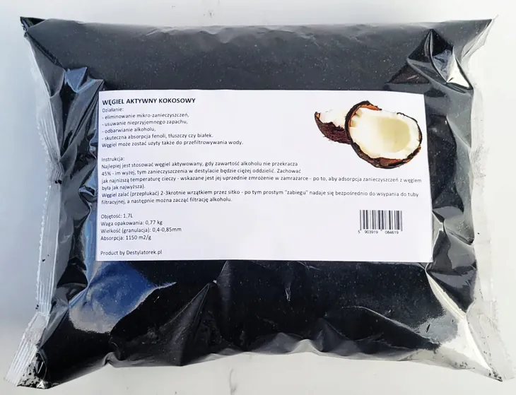 WĘGIEL AKTYWNY KOKOSOWY Pure gorzelniczy 1,7L  filtracja, destylacja PADEW