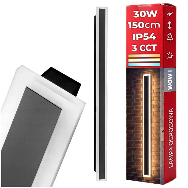 Lampa LED Elewacyjna Oprawa Kinkiet Ogrodowy LED 30W 150cm IP54 CCT 3 BARWY