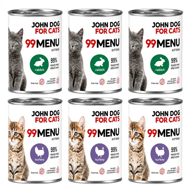 JOHN DOG FOR CATS 99MENU KITTEN MIX 6 X 400G Karma Mokra Bezzbożowa Dla Kociąt