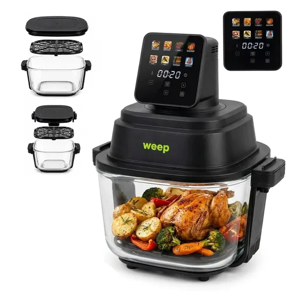 FRYTKOWNICA BEZTŁUSZCZOWA 2 SZKLANE MISY 4L+1,5L AIRFRYER 1500W BEZ TEFLONU