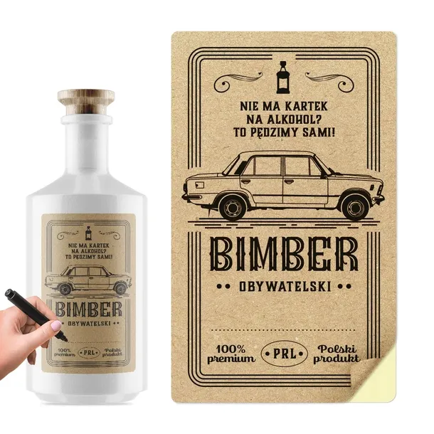 Etykiety na Bimber PRL Naklejki Duży Fiat 24 szt na Butelki Weselne 6x10 cm