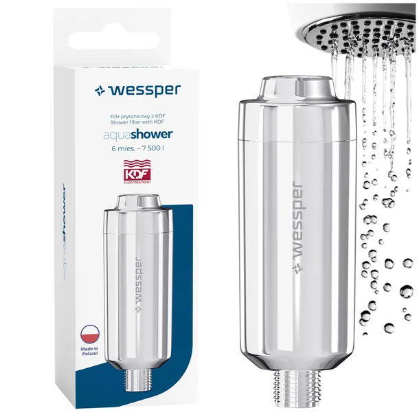 Filtr wody prysznicowy AquaShower srebrny do słuchawki prysznica 7500l KDF