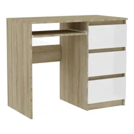 biurko-radek-90-cm-dab-sonoma-bialy-polysk-3-szuflady-prawe-laminowane