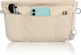 organizer-do-torebki-nylonowy-skladany-13-przegrodek-bezowy-z-brelokiem