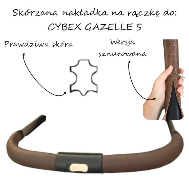 Nakładka pokrowiec na rączkę do Cybex Gazele S sznurowana prawdziwa skóra
