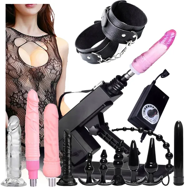 Sex Maszyna Zestaw 3x Dildo Realistyczne 420 Ruchów/Min BDSM Korki Kajdnaki