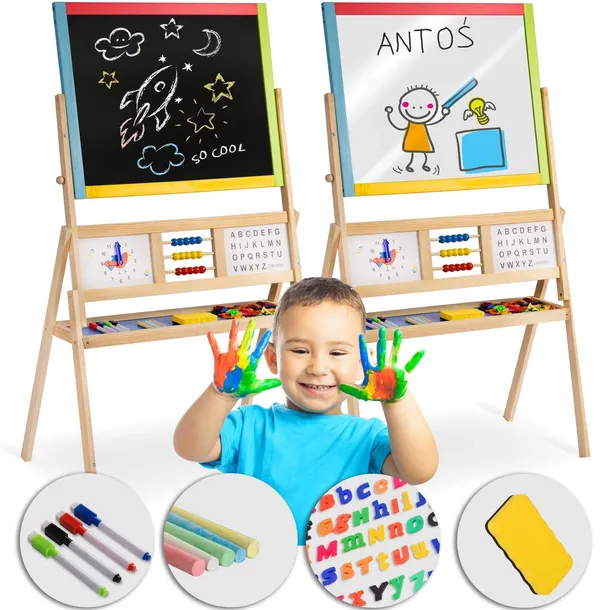 TABLICA DWUSTRONNA EDUKACYJNA DLA DZIECI MAGNETYCZNA KREDOWA + AKCESORIA