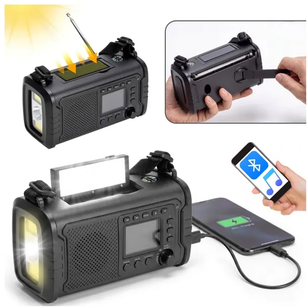RADIO PRZENOŚNE NA KORBKĘ SOLARNE KUCHENNE DYNAMO LATARKA POWERBANK 20000MA