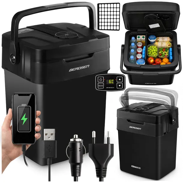 LODÓWKA TURYSTYCZNA SAMOCHODOWA 12V/230V USB 29L CZARNA funkcja grzania