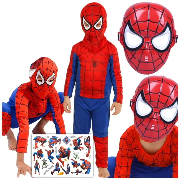 STRÓJ KOSTIUM PRZEBRANIE SPIDERMAN PAJĄK MASKA + TATUAŻE 110/116 M balovelo
