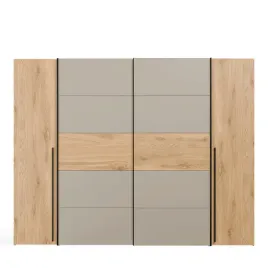 szafa-4-drzwiowa-narago-dab-naturalny-taupe-z-drazkami-i-polkami