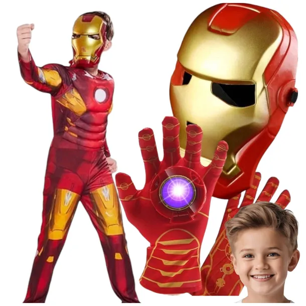 Strój Iron Man Przebranie Rękawiczka ze Światłem Superbohater 110/116