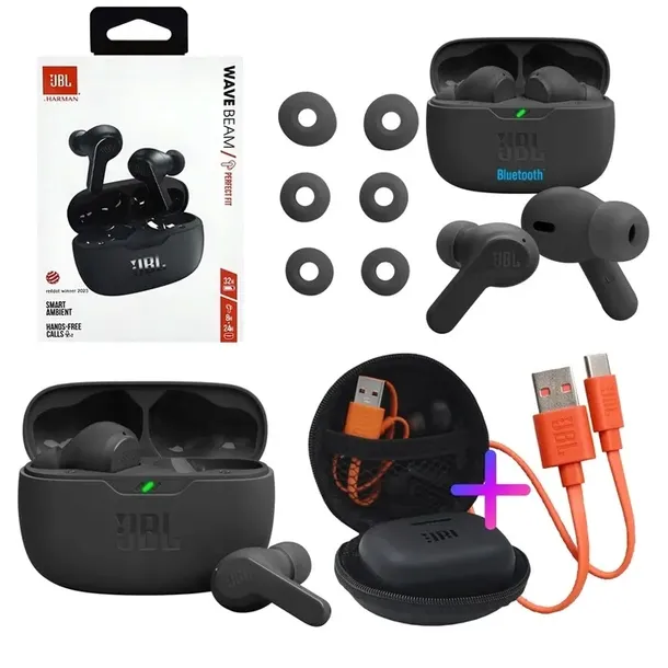 SŁUCHAWKI BEZPRZEWODOWE JBL WAVE BEAM CZARNE BASS BLUETOOTH + GRATIS