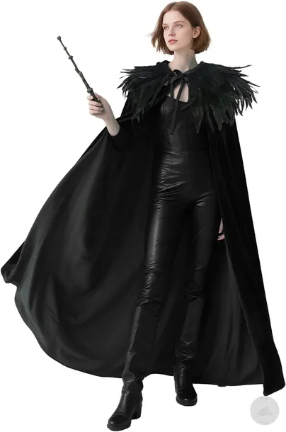 PELERYNA GOTYCKA PIÓRA Z KOŁNIERZEM DŁUGA HALLOWEEN MORCZNA NARZUTKA UNISEX