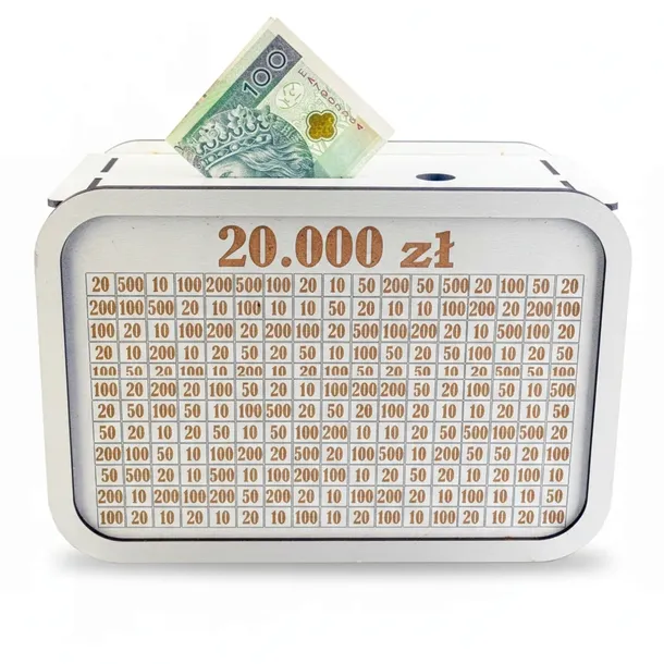 Skarbonka prezent urodziny WYKREŚLANA wyzwanie 20 000 zł