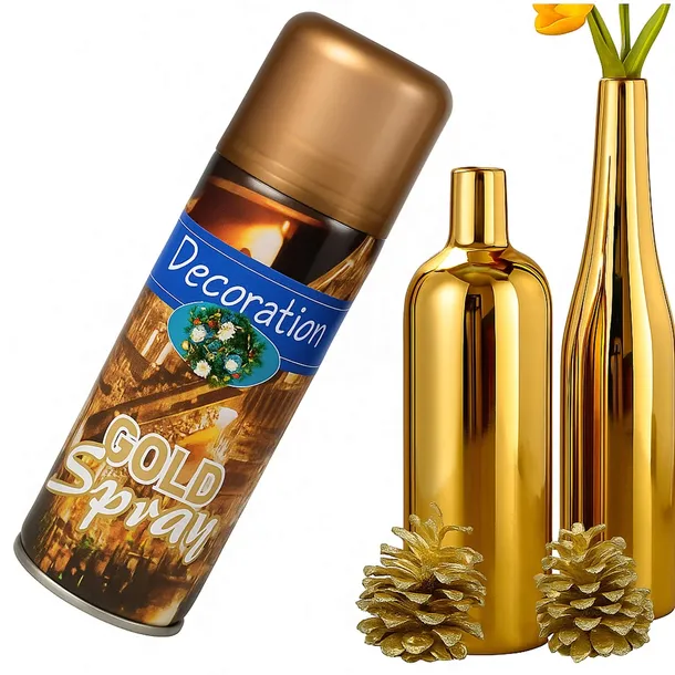 Farba dekoracyjna w sprayu złoty 250 ml brokat decoupage choinka
