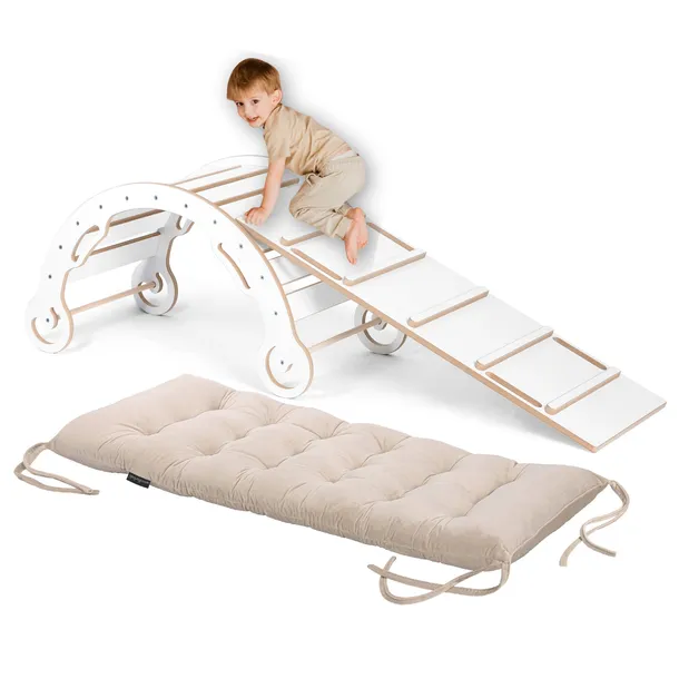 Bujak Drewniany Montessori XL -120cm- Zjeżdżalnia + Poduszka Zestaw XXL 3w1