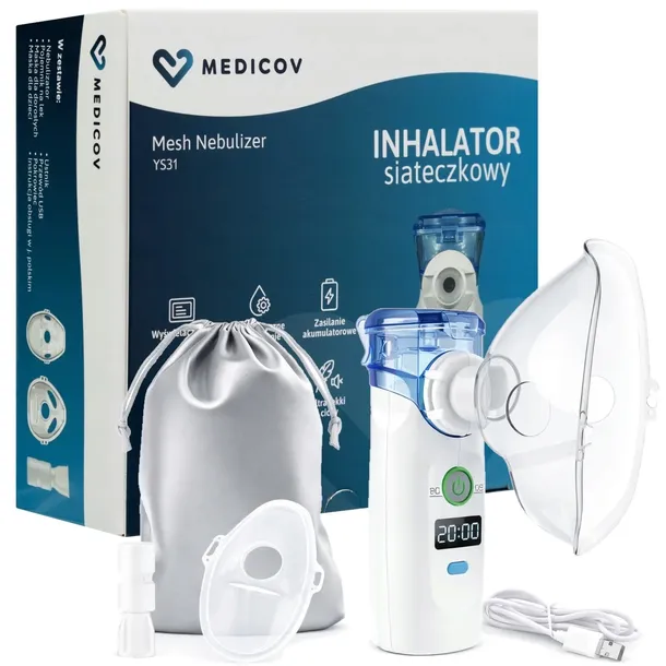 INHALATOR SIATECZKOWY PRZENOŚNY NEBULIZATOR CICHY DLA DZIECI DOROSŁYCH LCD