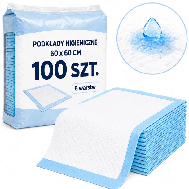 PODKŁADY HIGIENICZNE CHŁONNE 60x60 6-warstw 100szt MATY DLA DZIECI SENIORÓW