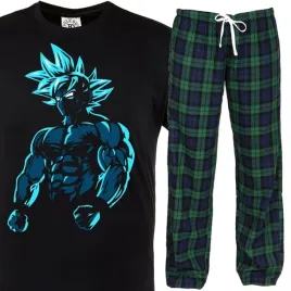 pizama-meska-bawelniana-dragon-ball-t-shirt-z-nadrukiem-spodnie-w-krate