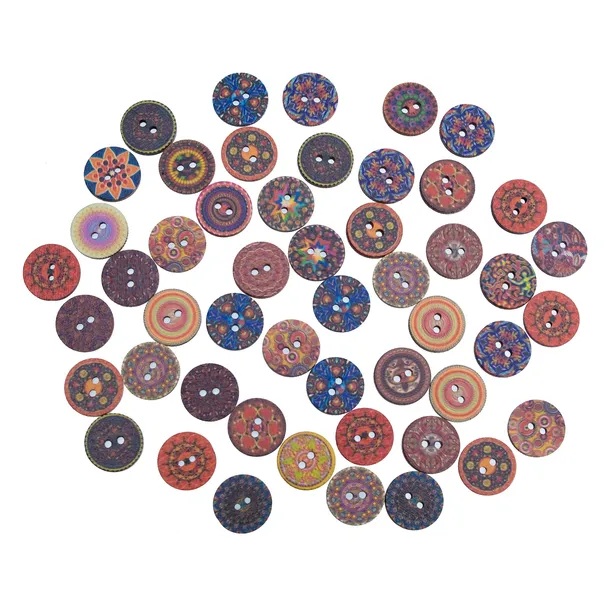 50szt drewniane guziki 20mm, boho vintage kolorowe