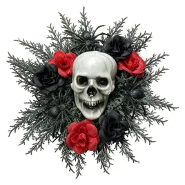 wieniec-halloween-na-drzwi-26-cm-czaszka-roze-pajaki-gotycki