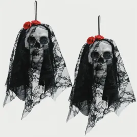 czaszka-halloween-wiszaca-panna-mloda-25-cm-czarny-welon-czerwony-kwiat