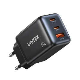 unitek-ladowarka-sieciowa-3-portowa-gan-65w-2xusb-c-usb-a-pd-3-0-czarna