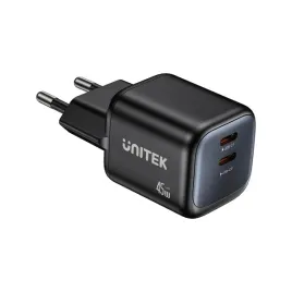 unitek-ladowarka-sieciowa-2-portowa-gan-45w-2xusb-c-pd-3-0-qc-czarna