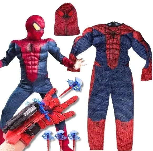 STRÓJ PRZEBRANIE MIĘŚNIE+ RĘKAWICA WYRZUTNIA SPIDER MAN MEN SPIDERMAN r. M