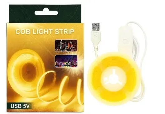 Taśma LED COB 2m USB 5V Biały Ciepły z włącznikiem ON/OFF