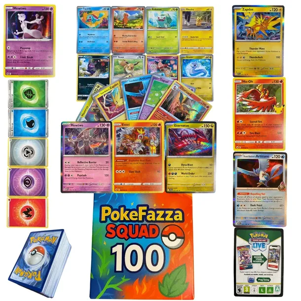 Super Zestaw 100 ORYGINALNYCH Kart Pokemon + 15 Kart Rzadkich +2 Legendarne
