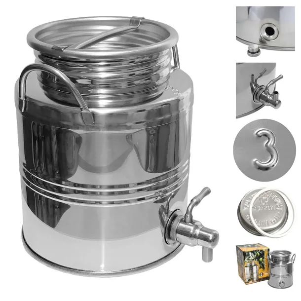 Pojemnik dozownik BECZKA bańka inox 3L z kranem STAL NIERDZEWNA na bimber ocet wodę oliwę mleko wino
