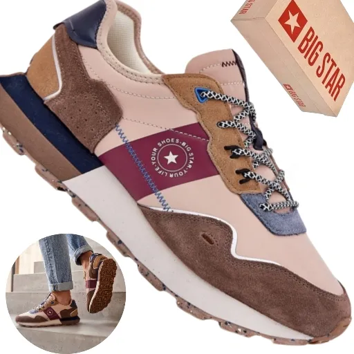 Buty Męskie Big Star Rr174475 Brązowo-Beżowe Sneakersy Sportowe Zamszowe