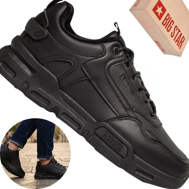 Buty Męskie Big Star Oo174584 Czarne Sneakersy Sportowe Z Eko-Skóry