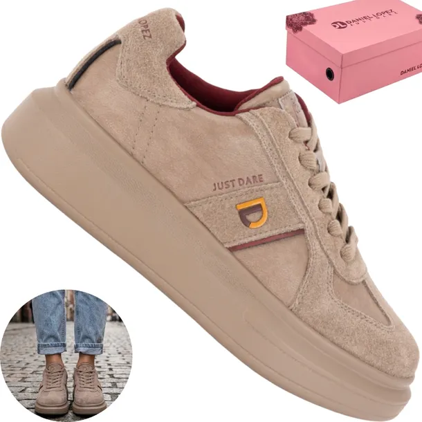 Buty Damskie Daniel Lopez Ss2D4004 Beżowe Sneakersy Skóra Platforma