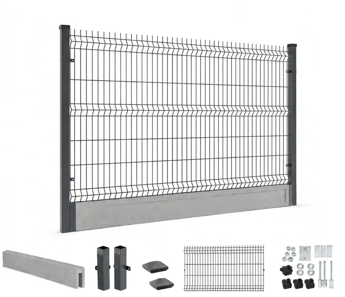 Przęsło metalowe panel 3D siatka 153x250 podmurówka 20cm drut 5mm antracyt