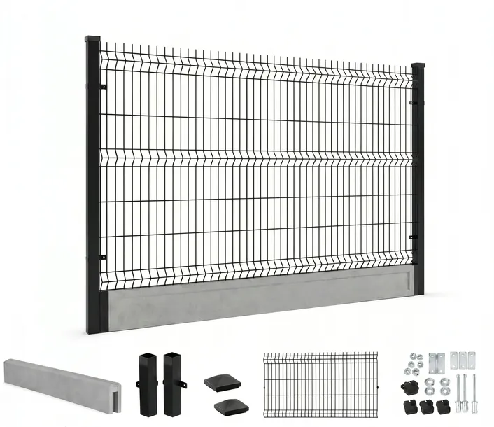 Panel Ogrodzeniowy czarny 5mm 3D 133x250 zestaw  podmurówka 25cm