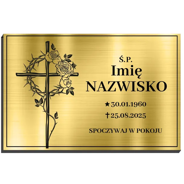 TABLICZKA NAGROBKOWA NAGROBNA NA GRÓB ZŁOTA 32X21 ALUMINIUM | Ś.P SPOCZYWAJ