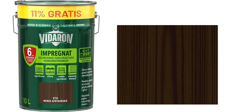 VIDARON IMPREGNAT POWŁOKOTWÓRCZY 10L V10 WENGE AFRYKAŃSKIE -6 LAT GWARANCJI