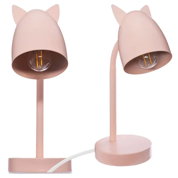Lampka biurkowa szkolna różowa dla dziecka ozdobna metal lampa kotek biurko