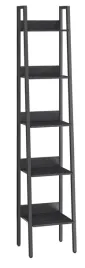 czarny-waski-regal-drabinkowy-na-ksiazki-ozdoby-zdjecia-5-polek-170-cm