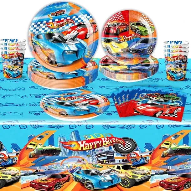 Oro Party Zestaw Dekoracji na stół Hot Wheels Auta Cars talerzyki kubki