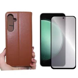 etui-smart-pro-leather-do-samsung-s24-fe-5g-s721-brazowe-pokrowiec-i-szklo